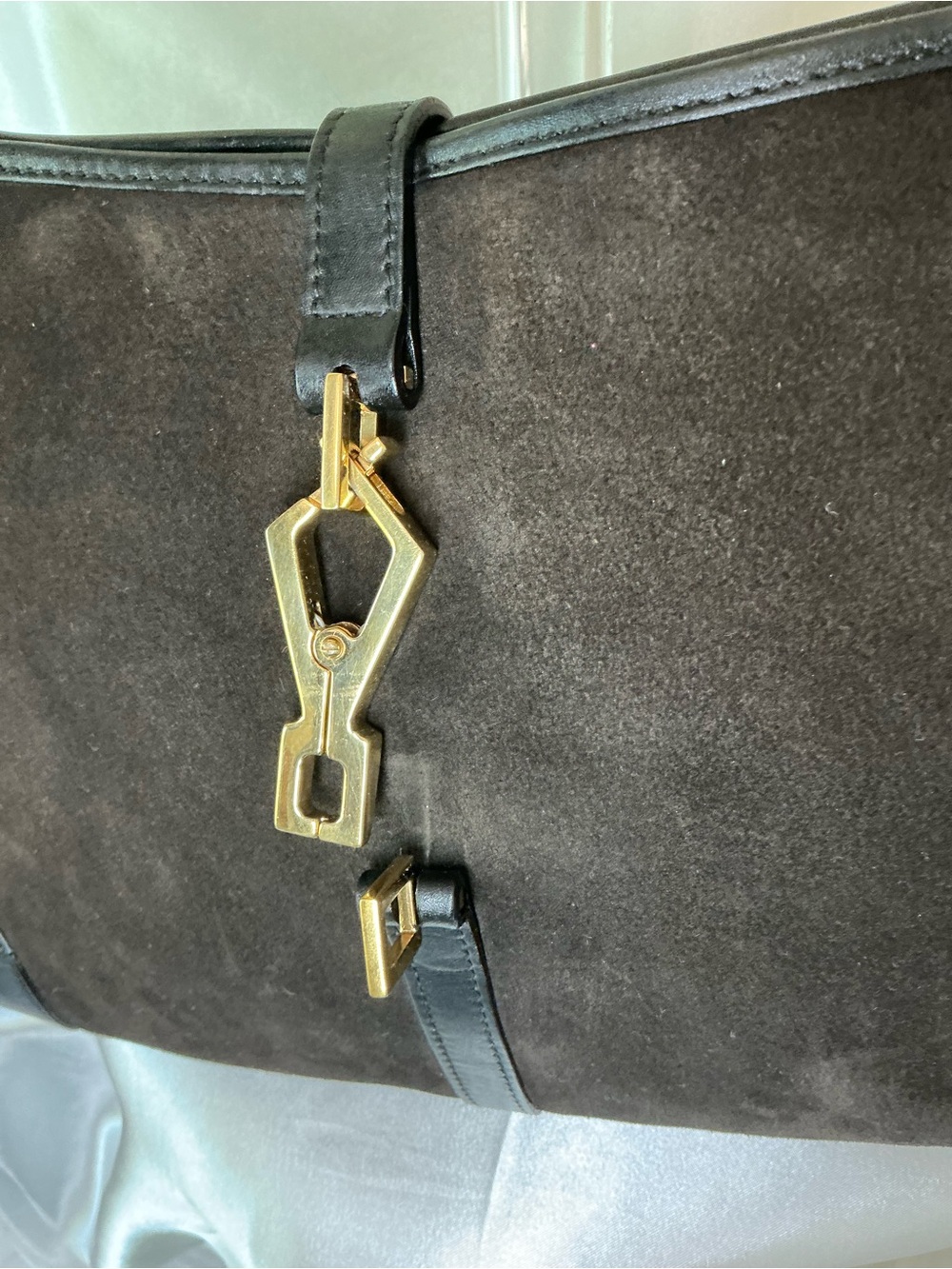 Preloved Gucci Black Suede Shoulder Bag with Gold Hardware w COA - Picture 9 of 12
